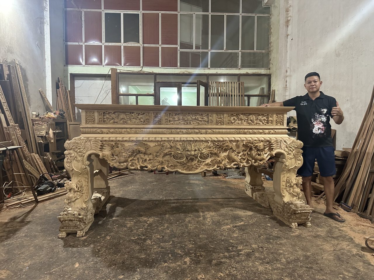 Sập thờ tứ linh liền khối - Ảnh 2